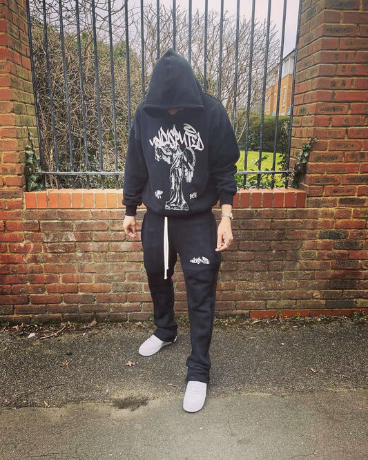 Black acid wash flared tracksuit