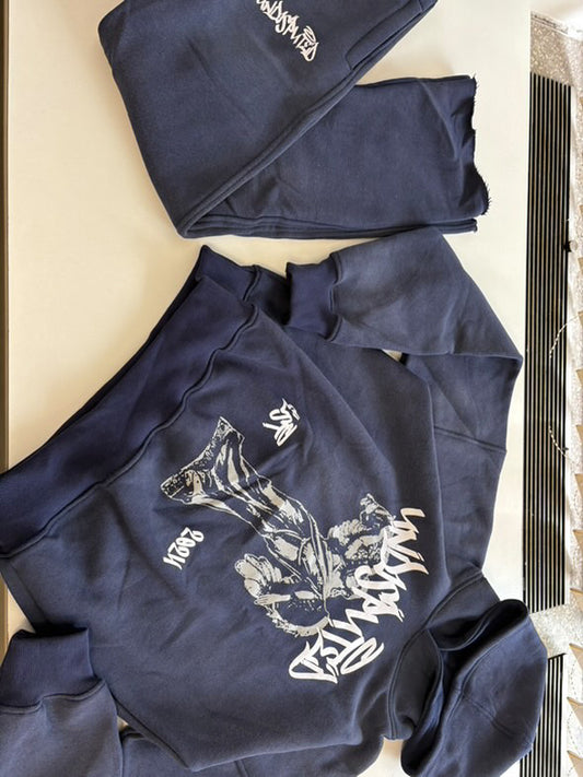 Blue acid wash flared tracksuit